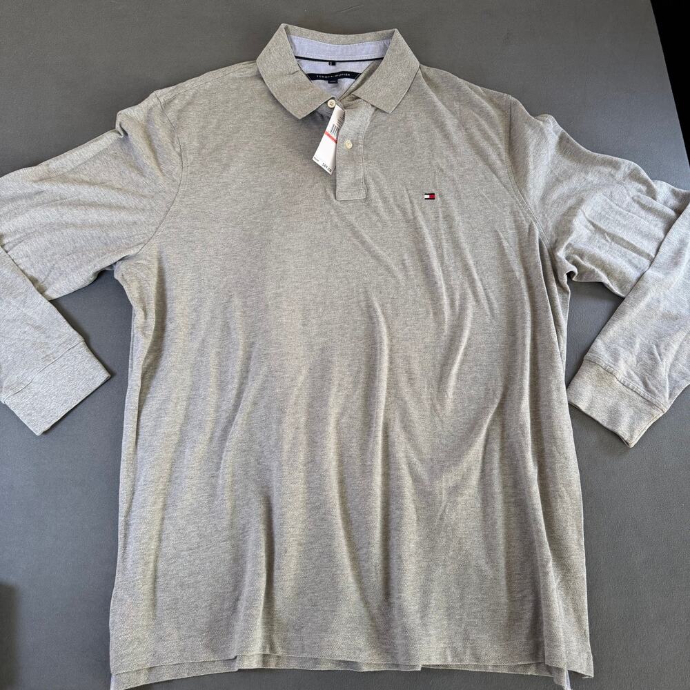 NWT Tommy Hilfiger Men's Long Sleeve Polo Shirt Grey - 3XLT